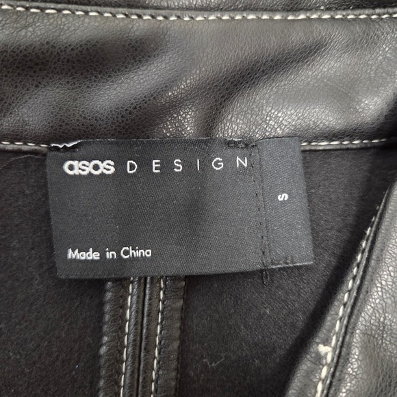 ASOS DESIGN Womens Black Faux Leather Contrast Stitch Mini Dress Size Small - Picture 6 of 7